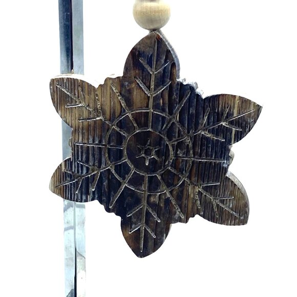 Rustic Wooden Snowflake Ornament Beads Christmas Décor 12”x4.5” Holiday - Picture 3 of 6